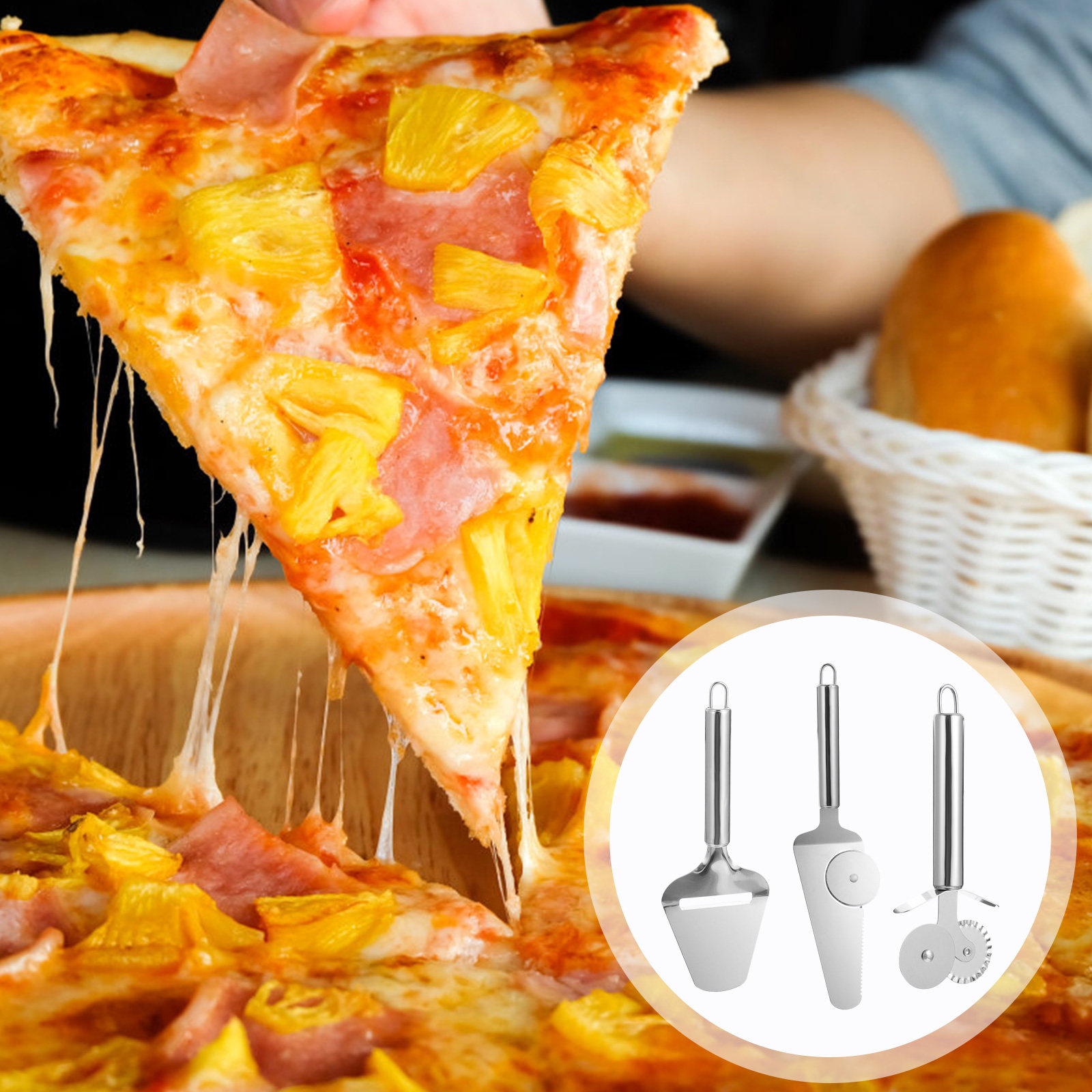 Kitchen Gadgets Gold - 1 set roestvrijstalen pizzasnijder en taartspatel,