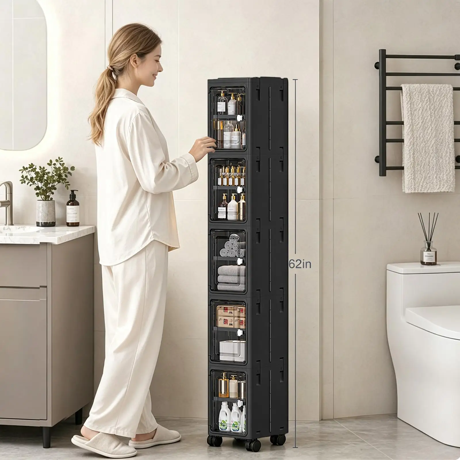 Kitchen Gadgets Organizer - 5-laags, smal, zwart, mobiel opbergkastje, hoge
